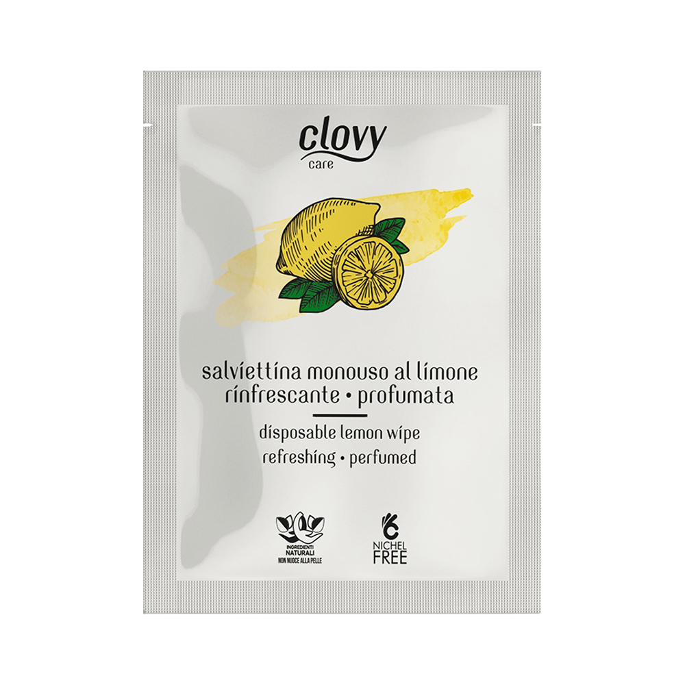 Salviettina al limone in spunlace Clovy imbustata singolarmente